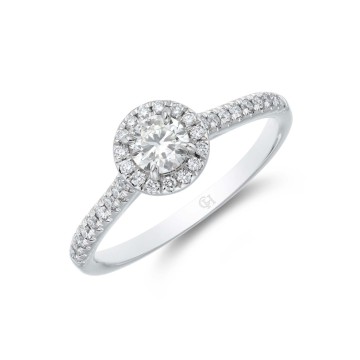 Platinum Round Brilliant 0.33ct Diamond Solitare with Halo and Shoulders