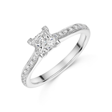 Platinum Princess Cut 0.75ct Diamond Solitaire Ring with Claw Set Shoulders