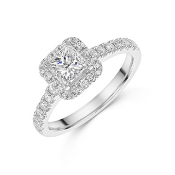 Platinum Princess Cut 0.75ct Diamond Solitaire Ring with Claw Set Shoulders