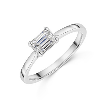 Platinum Emerald Cut 0.75ct Diamond East to West Solitaire Ring