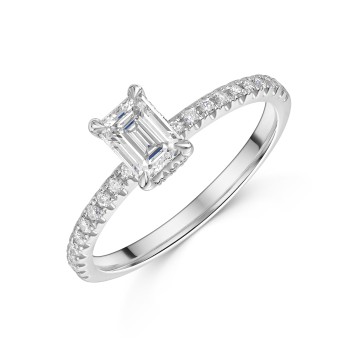 Platinum 0.50ct Emerald Cut Diamond Solitaire Ring with Diamond Set Shoulders