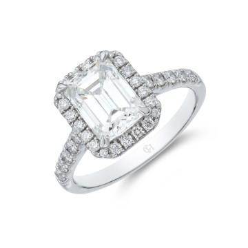 Platinum Baguette and Brilliant Cut 2.50ct Diamond Halo Ring