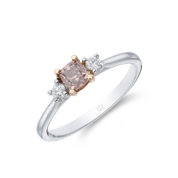 Platinum Cushion Cut Pink 0.95ct Diamond Three Stone Ring