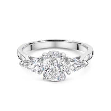 Platinum Oval and Pear Cut 2.00ct Diamond Three Stone Ring
