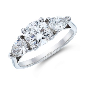 Platinum 1.25ct Round Brilliant and Pear Diamond Three Stone Ring