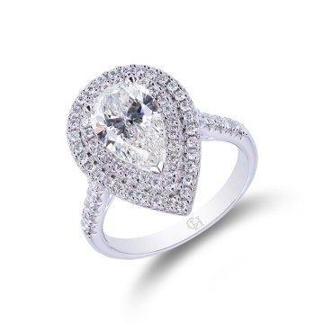 Platinum Pear Cut 2.50ct Diamond Double Halo Ring