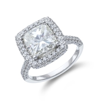 Platinum Cushion Cut 4.50ct Diamond Halo Ring