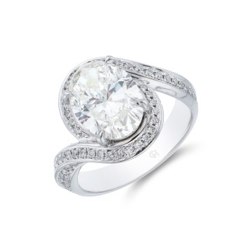 Platinum Oval Cut 3.00ct Diamond Halo Solitaire Ring
