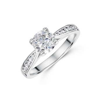 Platinum Round Brilliant Cut 1.00ct Diamond Solitaire Ring with Channel Set Diamond Shoulders