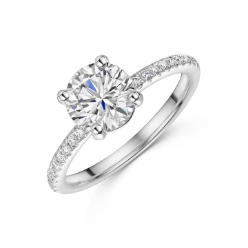 Platinum 1.85ct Round Brilliant Diamond Ring with Diamond Shoulders 