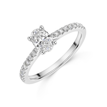 Platinum Oval 0.60ct Diamond Ring with Diamond Shoulders