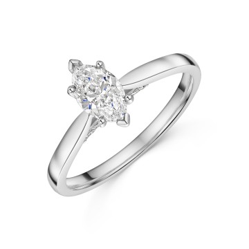 Platinum V-Shape Marquise 0.75ct Diamond Solitaire Ring with Diamond Accents