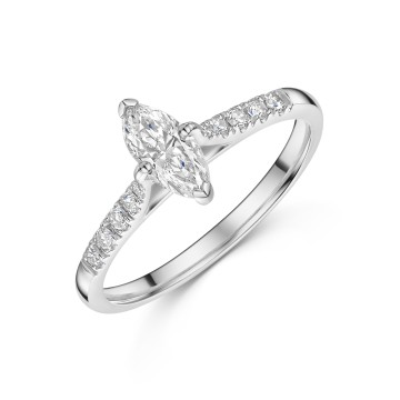 Platinum Marquise Cut 0.40ct Diamond Solitaire Ring with Diamond Shoulders