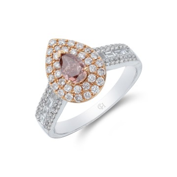 18ct 2 Colour Gold Pear Cut 1.30ct Diamond Double Halo Ring