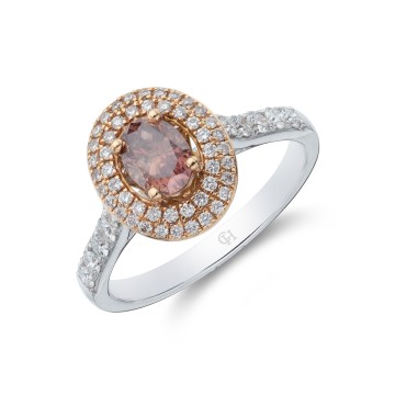 18ct 2 Colour Gold Oval Cut 1.35ct Diamond Double Halo Ring