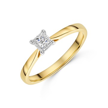 18ct Yellow Gold 0.33ct Princess Cut Diamond Solitaire Ring