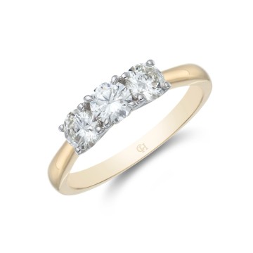 18ct Yellow Gold Brilliant Cut 0.75ct Diamond Three Stone Ring