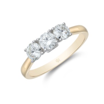18ct Yellow Gold Brilliant Cut 0.75ct Diamond Three Stone Ring