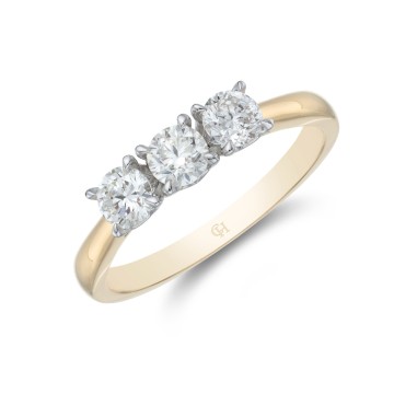 18ct Yellow Gold Brilliant Cut 0.75ct Diamond Three Stone Ring 