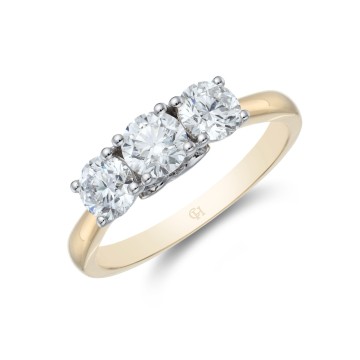 18ct Yellow Gold Brilliant Cut 1.00ct Diamond Three Stone Ring