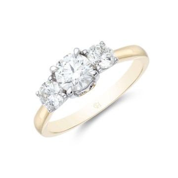 18ct Yellow Gold Brilliant Cut 1.00ct Diamond Three Stone Ring