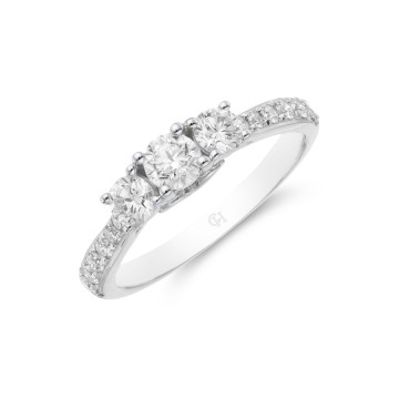18ct White Gold Brilliant Cut 0.75ct Diamond Three Stone Ring 1