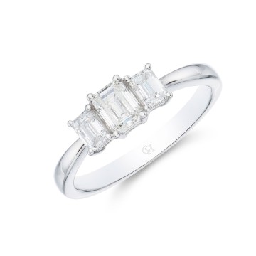 18ct White Gold Emerald Cut 0.77ct Diamond Three Stone Ring