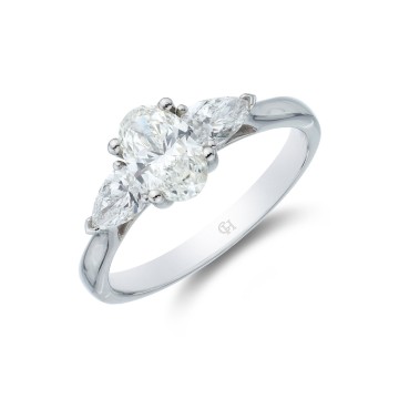 Platinum Oval and Pear Cut 1.15ct Diamond Three Stone Ring