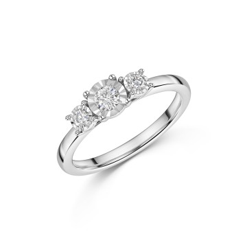 9ct White Gold 0.25ct Diamond Illusion 3 Stone Ring