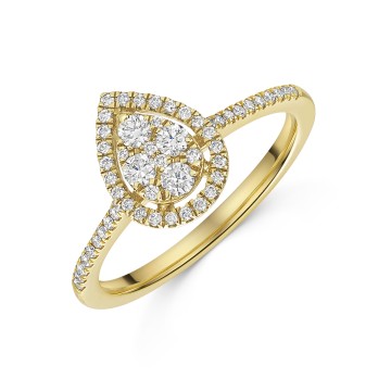 18ct Yellow Gold Round Brilliant Diamond 0.50ct Pear Halo Cluster Ring