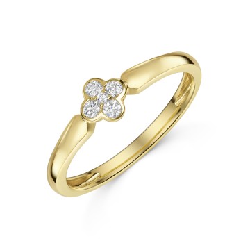 18ct Yellow Gold Round Brilliant 0.10ct Diamond Clover Cluster Ring