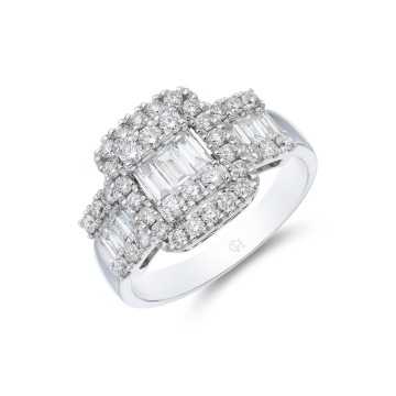18ct White Gold Baguette and Brilliant Cut 1.00ct Diamond Cluster Ring