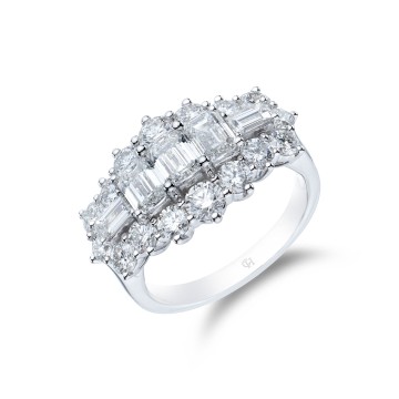 Platinum Baguette and Brilliant Cut 3.00ct Diamond Cluster Ring