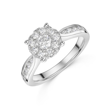 Platinum 0.75ct Diamond Cluster Ring with Diamond Shoulders