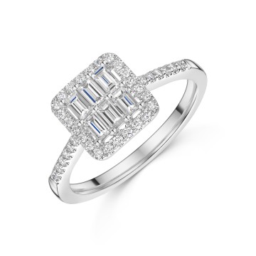 Platinum Baguette & Round Brilliant Cut 0.60ct Diamond Cluster Ring