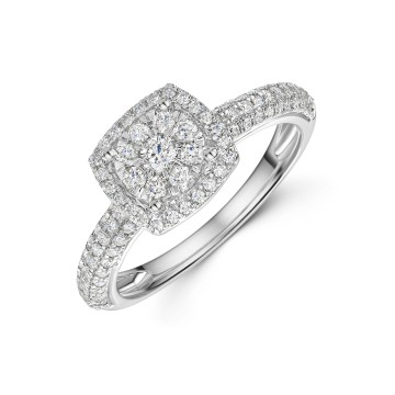 9ct White Gold 0.55ct Round Brilliant Cluster Diamond Ring 