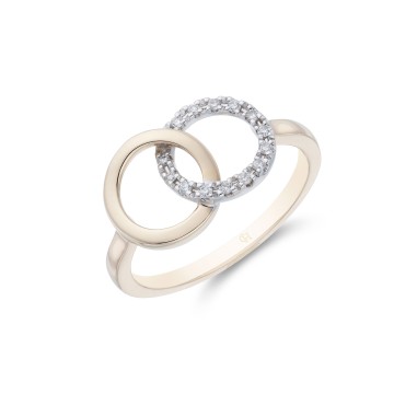 9ct Yellow Gold Brilliant Cut Diamond 0.08ct Interlocking Circle Ring