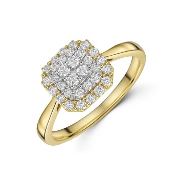 9ct Yellow Gold 0.50ct Round Brilliant Cluster Diamond Ring 