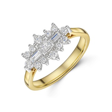 9ct Yellow Gold 0.50ct Multi Cluster Diamond Ring 