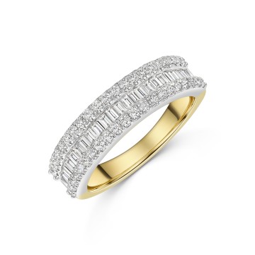 18ct Yellow Gold Baguette & Brilliant Cut 0.77ct Diamond Fancy Band