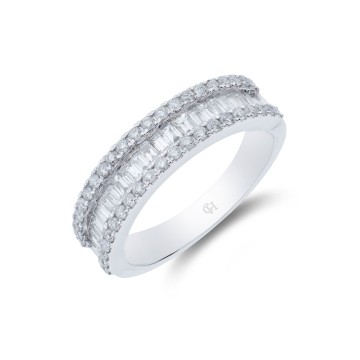 18ct White Gold Baguette and Brilliant Cut 0.77ct Diamond Fancy Band