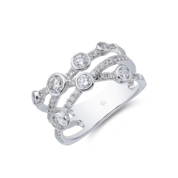 18ct White Gold Rub Over Brilliant Cut 0.89ct Diamond Fancy Band