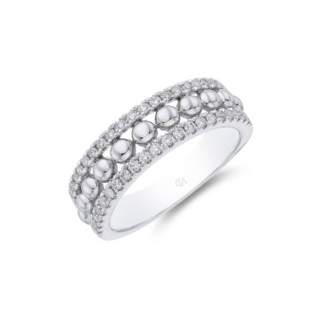 18ct White Gold Round Brilliant 0.33ct Fancy Bead Style Diamond Ring
