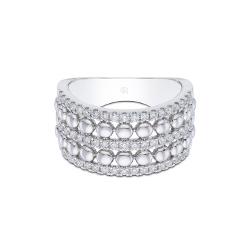 18ct White Gold Round Brilliant 0.50ct Fancy Double Row Bead Style Diamond Ring
