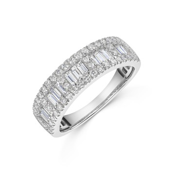 18ct White Gold Baguette & Round Brilliant Cut 0.85ct Diamond Fancy Band