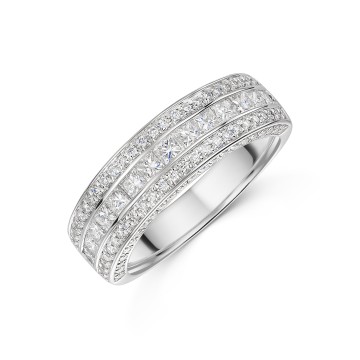 Platinum 1.00ct Princess and Round Brilliant Cut Diamond Band