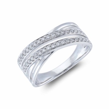 9ct White Gold Brilliant Cut 0.25ct Diamond Cross Over Fancy Band