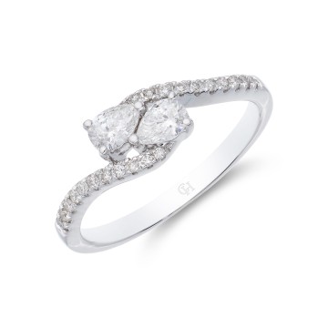 9ct White Gold Pear and Brilliant Cut 0.40ct Diamond Two Stone Ring