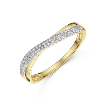 9ct Yellow Gold Round Brilliant 0.15ct Diamond Cross Over Fancy Band