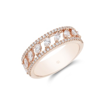 18ct Rose Gold Brilliant and Marquise Cut 0.69ct Diamond Fancy Band